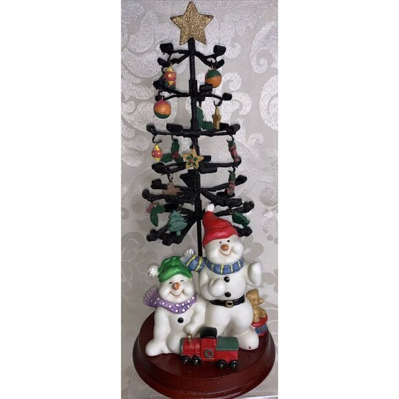 Snowmen w/ Metal Tree w/ Wood Base & Ornaments Christmas Holiday Living 11 Inch - Picture 2 of 12